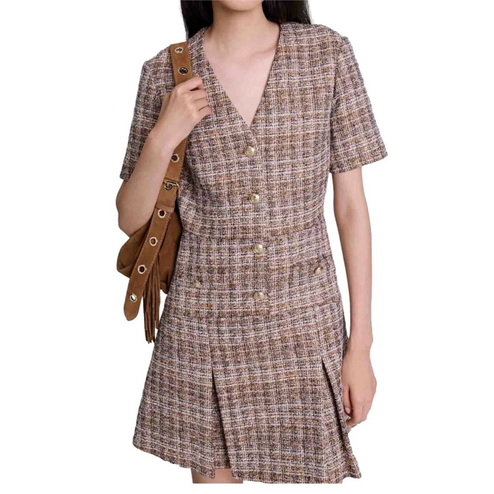 Riuji Tweed Pleated Mini Dress